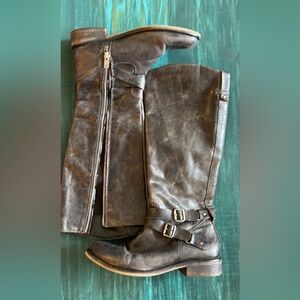 Hinge Grey Leather Knee-High Boots